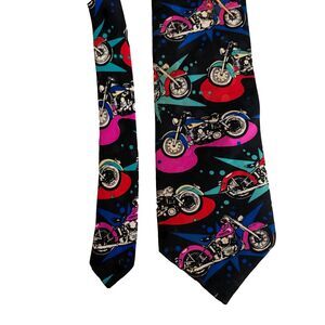 RM Style Harley Davidson Neck Tie Neon Colorful 50's Motorcycles Vintage 1993